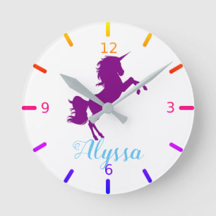 Horloge Ronde Personnalisez votre propre licorne violette