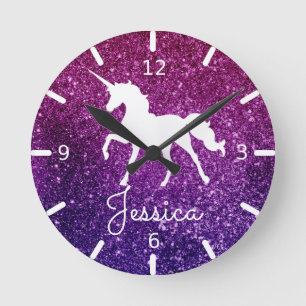 Horloge Ronde Personnalisez votre propre licorne violette tachet