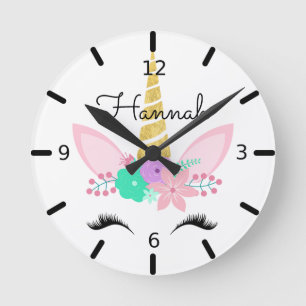 Horloge Ronde Personnalité de Floral Smiling Unicorn