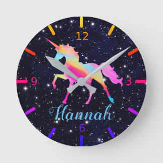 Horloge Ronde Personnalité du Colorful Unicorn Galaxy