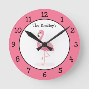 Horloge Ronde Personnalité du Pink Flamingo