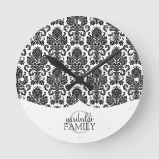 Horloge Ronde Personnalité moderne de Damask Black and White Fam