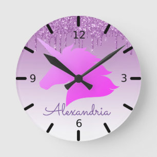 Horloge Ronde Personnalize Your Own Purple Glitter Unicorn