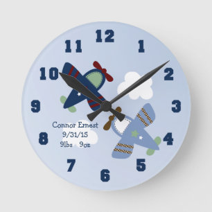 Horloge Ronde Personnalized Adorable Airplanes Nursery Clock
