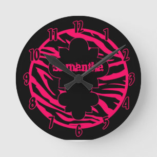 Horloge Ronde Personnalized Clock Hot Pink Black Zebra