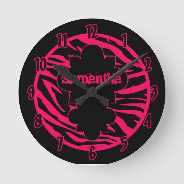 Horloge Ronde Personnalized Clock Hot Pink Black Zebra (Recto)