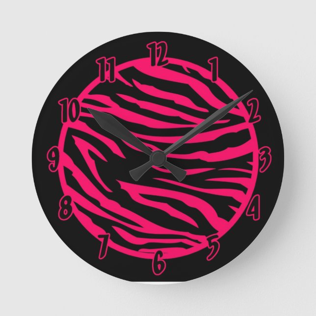Horloge Ronde Personnalized Clock Hot Pink Black Zebra (Recto)