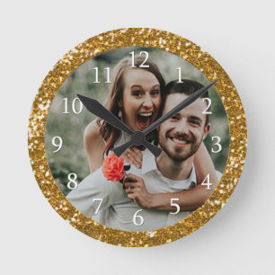 Horloge Ronde Personnalized Gold Glitter Frame
