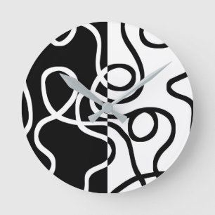 Horloge Ronde Persuasion linéaire I : Abstrait noir et blanc