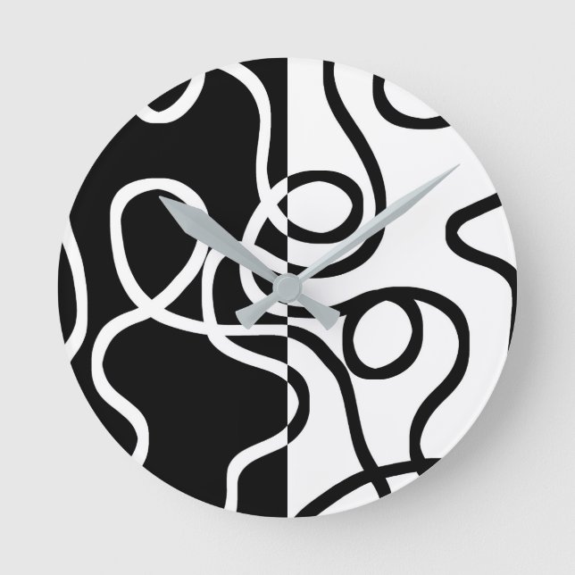 Horloge Ronde Persuasion linéaire I : Abstrait noir et blanc (Recto)