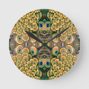 Horloge Ronde Pétales Emerald Green et Gold Peacock