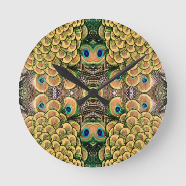 Horloge Ronde Pétales Emerald Green et Gold Peacock (Recto)