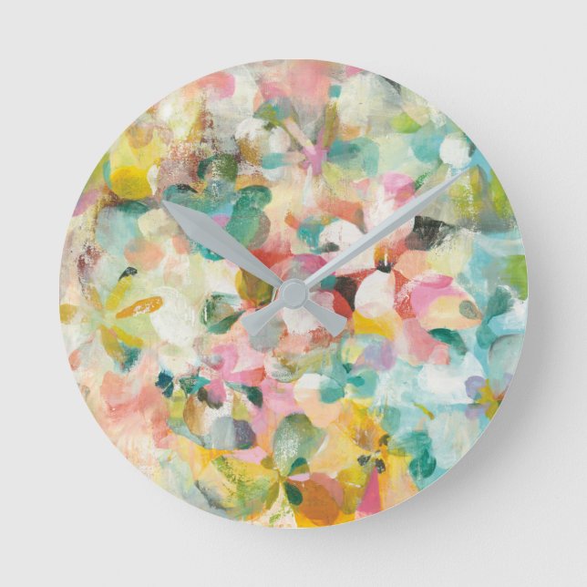 Horloge Ronde Pétales en pastel mous heureux du jardin | (Recto)