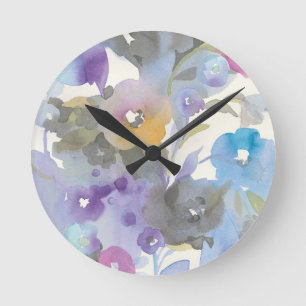 Horloge Ronde Pétales en pastel pourpres du jardin   de bijou