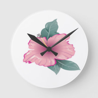 Horloge Ronde Pétales fleuris de fleurs aux feuilles verts