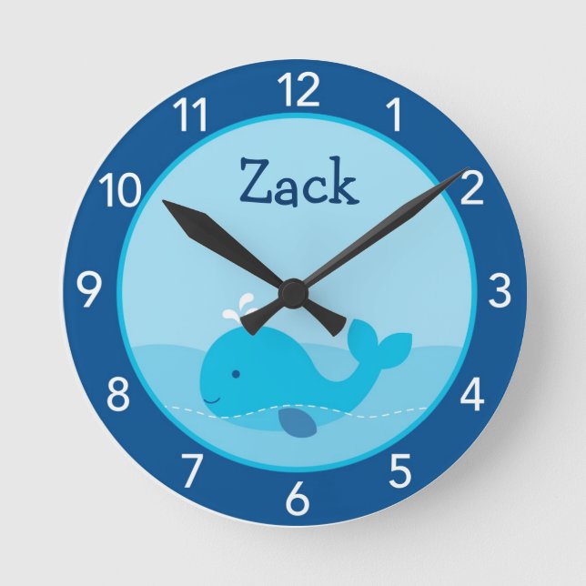 Horloge Ronde Petit Blue Whale Personalized Nursery Wall Clock (Recto)