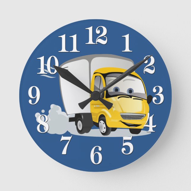 Horloge Ronde Petit Camion Cartoon Jaune pour enfants ! (Recto)