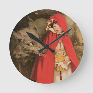 Horloge Ronde Petit Chaperon Rouge et Grand Méchant Loup vintage