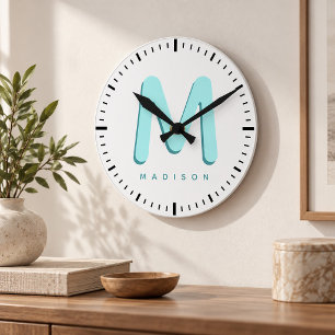 Horloge Ronde Petit Cute Fun Custom Nom 3D Monogram