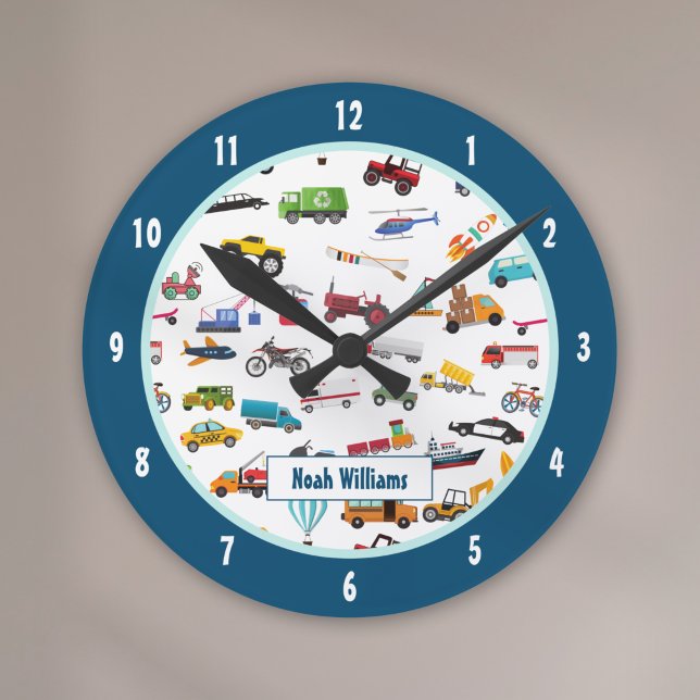 Horloge Ronde Petit Garçon Things That Move Vehicle Cars Kid (Créateur téléchargé)