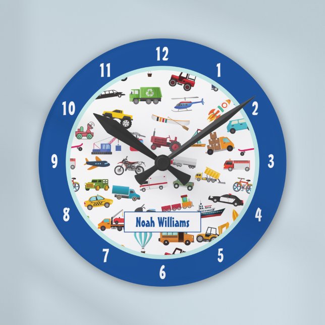 Horloge Ronde Petit Garçon Things That Move Vehicle Cars Kid (Créateur téléchargé)