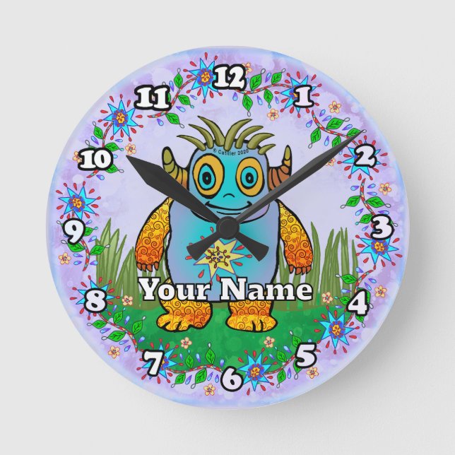 Horloge Ronde Petit Monstre Bleu (Recto)