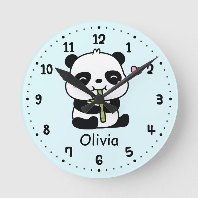 Horloge Ronde Petit panda mignon et bambou, chambre d'enfant (Recto)