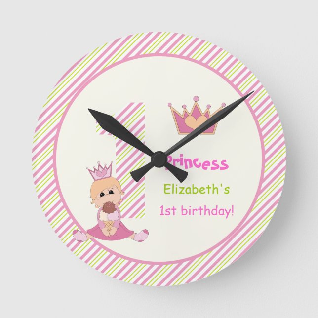 Horloge Ronde Petite princesse et couronne filles 1er anniversai (Recto)