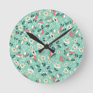 Horloge Ronde Petites fleurs (vert)