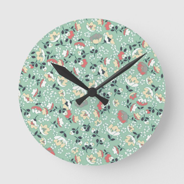 Horloge Ronde Petites fleurs (vert) (Recto)
