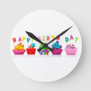 Horloge Ronde Petits gâteaux de joyeux anniversaire