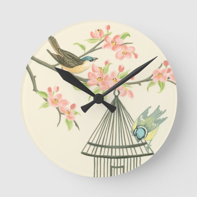 Horloge Ronde Petits oiseaux perchés sur une branche et sur une  (Recto)