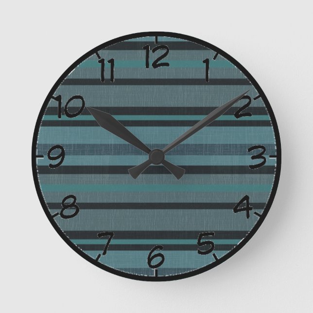 Horloge Ronde Petrol Turquoise Linge gris bleu look design rayé (Recto)