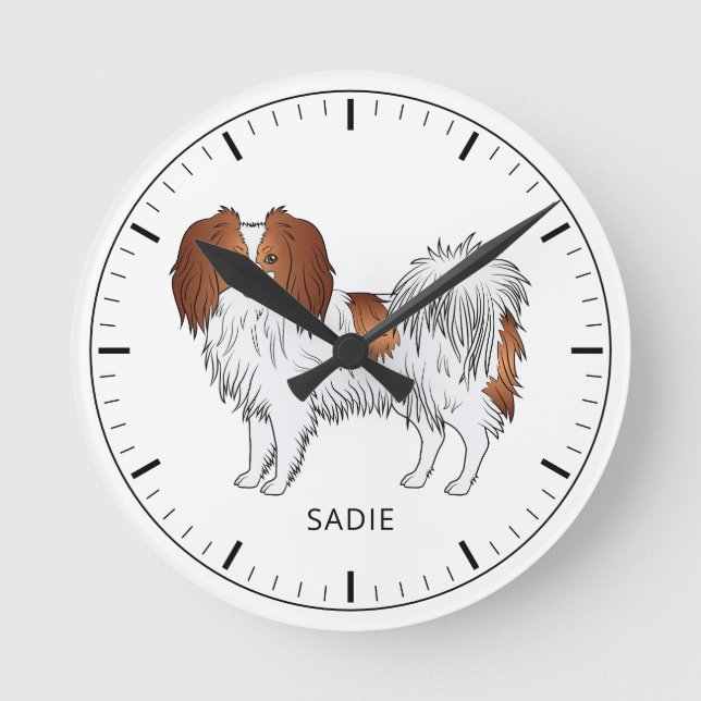 Horloge Ronde Phalène Rouge Et Blanc Avec Nom Personnalisable (Recto)