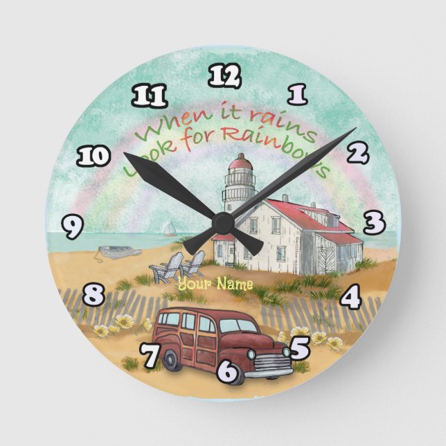Horloge Ronde Phare arc-en-ciel de plage  (Recto)