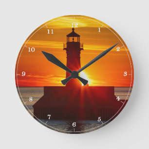 Horloge Ronde Phare Lever du soleil Duluth Minnesota Lac Supérie
