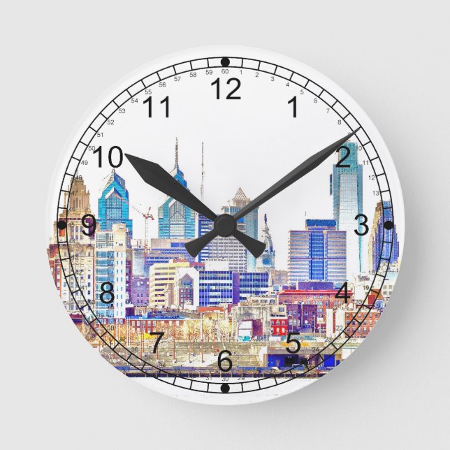 Horloge Ronde Philadelphie couleur Sketch cadenas mural (Recto)