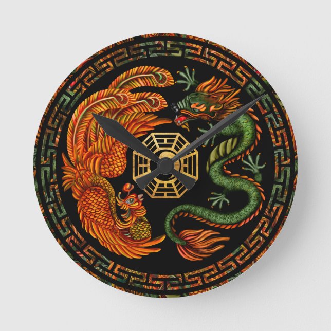Horloge Ronde Phoenix et Dragon avec bagua #2 (Recto)
