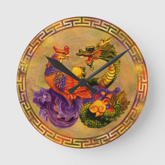 Horloge Ronde Phoenix et Dragon - color et or (Recto)