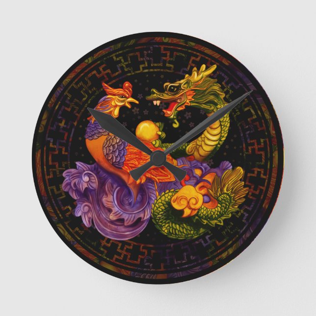 Horloge Ronde Phoenix et Dragon - en couleur (Recto)