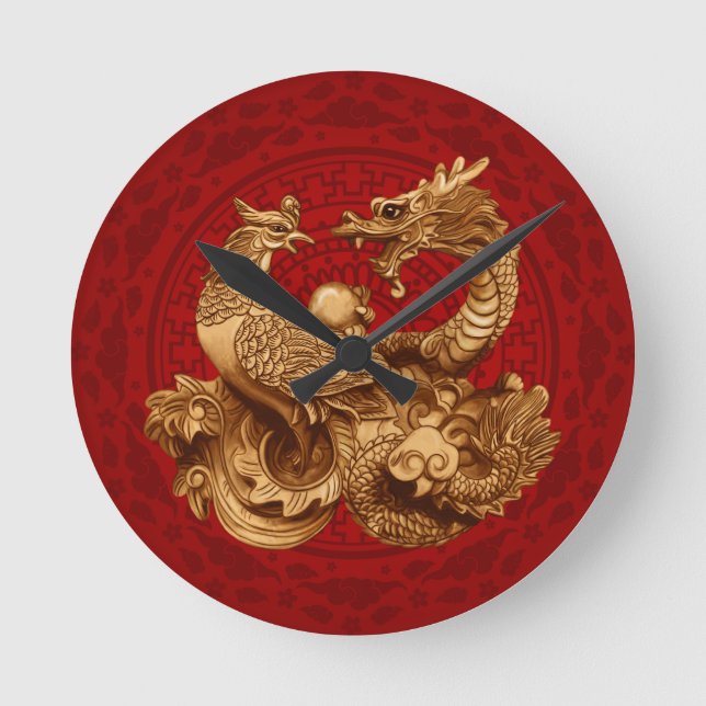 Horloge Ronde Phoenix et Dragon - en rouge (Recto)