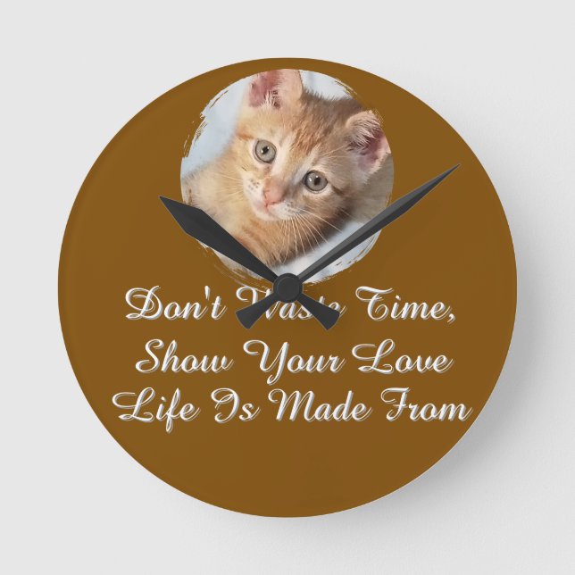 Horloge Ronde Photo. Chat, Texte, remplaçable, (Recto)