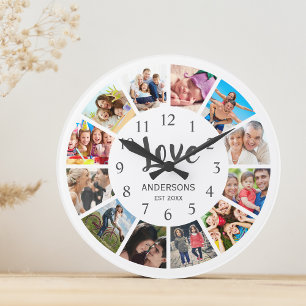 Horloge Ronde Photo Custom Family Collage Personnalité de White