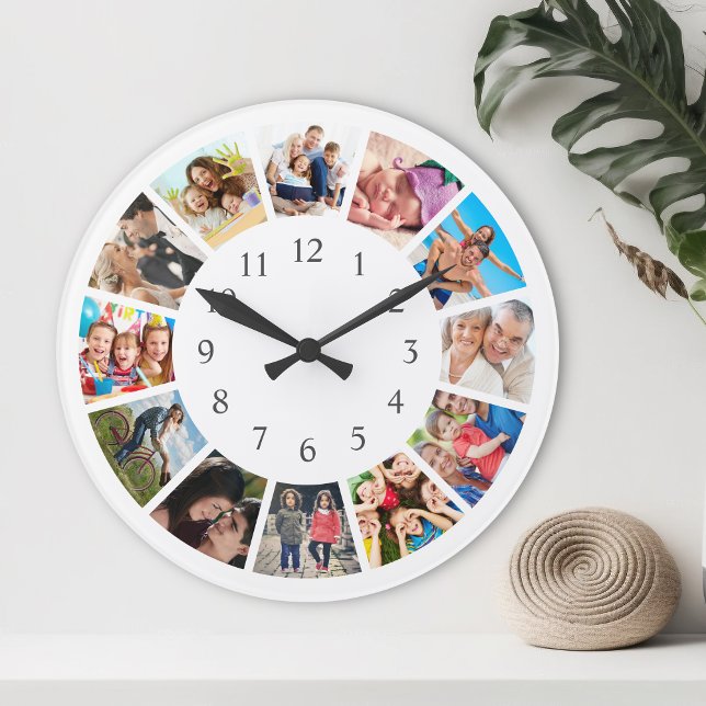 Horloge Ronde Photo Custom Family Collage Personnalité de White (Créateur téléchargé)