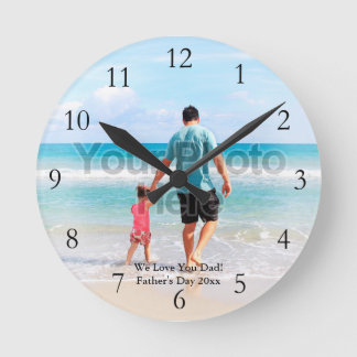 Horloge Ronde Photo Custom Full Color with Numbers Father's Day