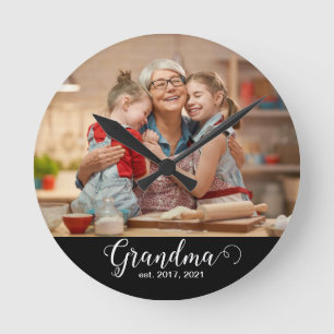 Horloge Ronde Photo de cadeau de script établi de grand-mère