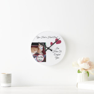 Horloge Ronde Photo de chat, Citation, Cœur, Nom