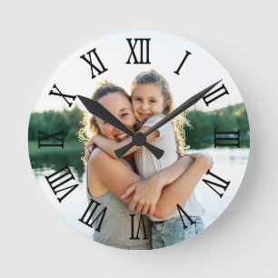 Horloge Ronde Photo de chiffres romains noirs pour papa