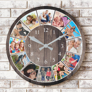 Horloge Ronde Photo de Custom Collage Rustic Farmhouse Family