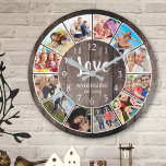Horloge Ronde Photo de Custom Collage Rustic Farmhouse Love Fami<br><div class="desc">Créez votre propre horloge murale 12 photo Instagram photo collage personnalisé avec vos images personnalisées sur un arrière - plan rustique en planches de bois style ferme. Le visage de l'horloge comporte également votre nom de famille, année établie et une écriture manuscrite "Amour". Ajoutez vos photos, designs ou oeuvres d'art...</div>